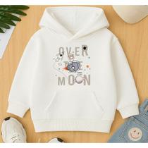 Moletom Canguru Infantil Bolso E Capuz Estampa Over Moon Lua Espaço Sideral Fofo Foguete Inverno kid