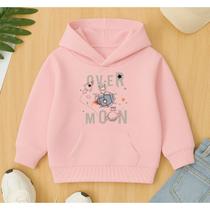 Moletom Canguru Infantil Bolso E Capuz Estampa Over Moon Lua Espaço Sideral Fofo Foguete Inverno kid