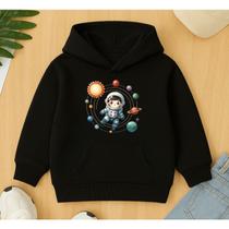 Moletom Canguru Infantil Estampa Astronauta Planetas Modinha Masculina Blusa De Frio Agasalho Creche