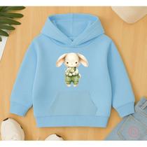 Moletom Canguru Infantil Estampa Coelhinho Margaridas Flores Escola Creche Inverno Frio Modinha