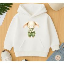 Moletom Canguru Infantil Estampa Coelhinho Margaridas Flores Escola Creche Inverno Frio Modinha