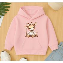 Moletom Canguru Infantil Estampa Girafa no Balanço Lindo Agasalho Blusa de Frio Manga Longa Diversão