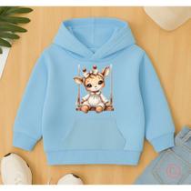 Moletom Canguru Infantil Estampa Girafa no Balanço Lindo Agasalho Blusa de Frio Manga Longa Diversão