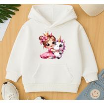 Moletom Canguru Infantil Estampa Princesa e Unicórnio Escola Creche Blusa de Frio Flanelado Conforto