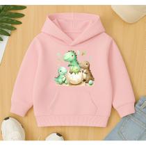 Moletom Canguru Infantil Estampa Três Dinos Fofo Masculino Dinossauro Modinha Inverno Frio
