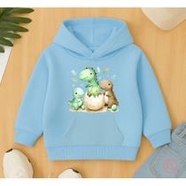 Moletom Canguru Infantil Estampa Três Dinos Fofo Masculino Dinossauro Modinha Inverno Frio