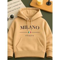 Moletom Canguru Infantil Estampado Milano Com Capuz Algodão Criança Confortável Várias Cores