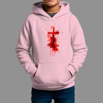 Moletom Canguru Infantil Religiosa Casual Moda Religiosa Tecido Macio Cruz Olor