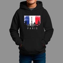 Moletom Canguru Infantil Streetwear Basico Casual Estiloso Tecido Macio Paris Bandeira