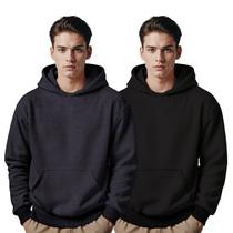 Moletom Canguru Masculino Algodão Capuz Bolso Frontal Kit 2