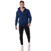 Moletom Canguru Masculino Azul Marinho com Zíper