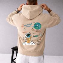 Moletom Canguru Masculino Estampado Astronauta Na Lua Streetwear Despojado Skatista Outfit Inverno