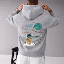 Moletom Canguru Masculino Estampado Astronauta Na Lua Streetwear Despojado Skatista Outfit Inverno