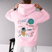 Moletom Canguru Masculino Estampado Astronauta Na Lua Streetwear Despojado Skatista Outfit Inverno