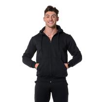 Moletom Canguru Masculino Preto Com Zíper e Capuz Cordão Ajustável Moletom Canguru Masculino Preto Com Zíper e Capuz Cordão Ajustável