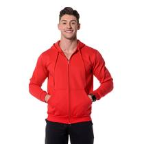 Moletom Canguru Masculino Vermelho Com Zíper e Capuz Cordão Ajustável