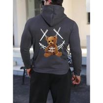 Moletom Canguru Urso Com Sorriso Unissex Masculino e Feminino Flanelado Com Capuz Blusa de Frio Prom