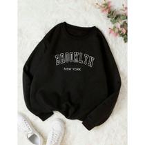 Moletom Careca Brooklyn Gola Redonda Blusa Frio Básico Casaco Feminino Masculino Flanelado Algodão