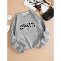 Moletom Careca Brooklyn Gola Redonda Blusa Frio Básico Casaco Feminino Masculino Flanelado Algodão