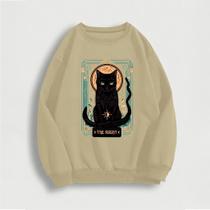 Moletom Careca Gato Tarô (FRENTE) Gola Redonda Casaco Masculino Feminino Flanelado Unissex Inverno F