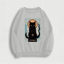 Moletom Careca Gato Tarô (FRENTE) Gola Redonda Casaco Masculino Feminino Flanelado Unissex Inverno F