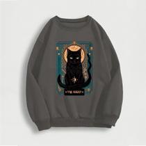 Moletom Careca Gato Tarô (FRENTE) Gola Redonda Casaco Masculino Feminino Flanelado Unissex Inverno F