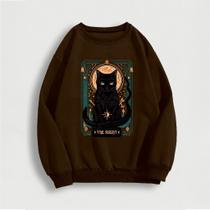 Moletom Careca Gato Tarô (FRENTE) Gola Redonda Casaco Masculino Feminino Flanelado Unissex Inverno F