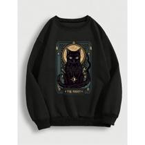 Moletom Careca Gato Tarô (FRENTE) Gola Redonda Casaco Masculino Feminino Flanelado Unissex Inverno F