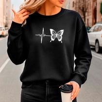 Moletom Careca Gola Redonda Borboletas Butterfly Batidas Fofo Minimalista Algodão Macio e Quentinho