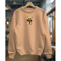 Moletom Careca Gola Redonda Unissex Masculino e Feminino Flanelado Blusa de Frio Urso