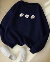 Moletom Careca Margaridas Floral Confortável Flanelada