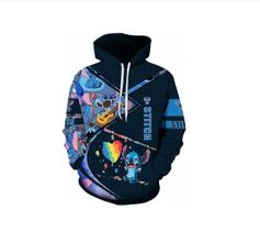 Moletom Cartoon Cute Stitch com estampa 3D, gola redonda, manga comprida