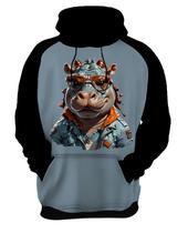 Moletom Casaco Blusa Animais Óculos Hipopotamo Moderno 1