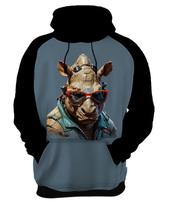 Moletom Casaco Blusa Animais Óculos Rinoceronte Moderno 1