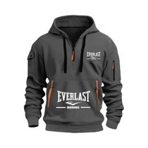 Moletom Casual Masculino Com Capuz, Múltiplos Bolsos, Manga Longa, Quente, Pullover Fitness Com