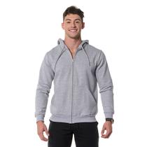 Moletom Cinza Canguru Masculino Com Zíper e Capuz Cordão Ajustável Moletom Cinza Canguru Masculino Com Zíper e Capuz Cordão Ajustável