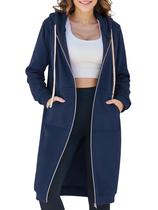 Moletom com capuz Ablankzoom Fashion, zíper completo, feminino, azul escuro