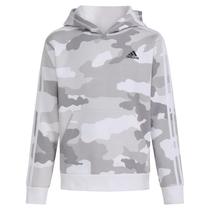Moletom com capuz Adidas Boys de manga comprida com estampa camuflada branca, França Moletom com capuz Adidas Boys de manga comprida com estampa camuflada branca, França