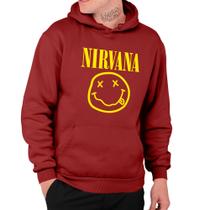 Moletom Com Capuz Básico Logo Nirvana Emoji Carinha Amarela - Shap Life