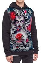 Moletom Com Capuz Caveira Mexicana Skull Rosas Ref:99