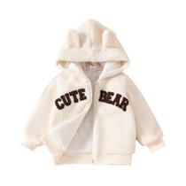 Moletom com capuz com zíper de lã acolchoada bordada em 3D com letra de inverno