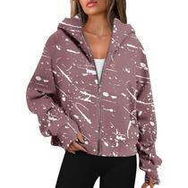 Moletom com capuz COTECRAM com zíper feminino de manga comprida, tamanho grande Moletom com capuz COTECRAM com zíper feminino de manga comprida, tamanho grande