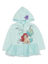 Moletom com Capuz Disney Ariel para Meninas, Forro de Fleece, Zíper, Tam 7-8