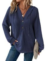 Moletom com capuz Dokotoo feminino azul waffle tricotado de tamanho grande