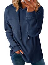 Moletom com capuz Dokotoo Waffle Knit para mulheres azul escuro Moletom com capuz Dokotoo Waffle Knit para mulheres azul escuro