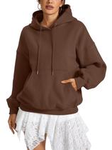 Moletom com capuz EasyGala, moletom feminino de lã marrom S