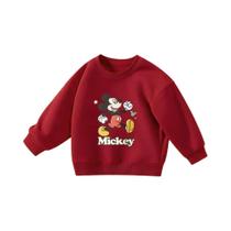 Moletom Com Capuz Estampado Mickey Vermelho, Manga Longa, Gola Redonda, Para Meninos E Meninas,