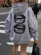 Moletom Com Capuz Feminino Com Estampa De Lábios Sexy Estilo Rua Pulôver Roupas Baratas Ao Ar Livre
