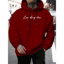 Moletom Com Capuz Flanelado Canguru Los Angeles Masculino Blusao de Frio Unissex