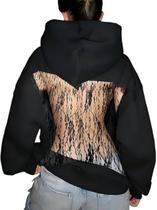 Moletom com capuz fofo para meninas adolescentes e mulheres em renda